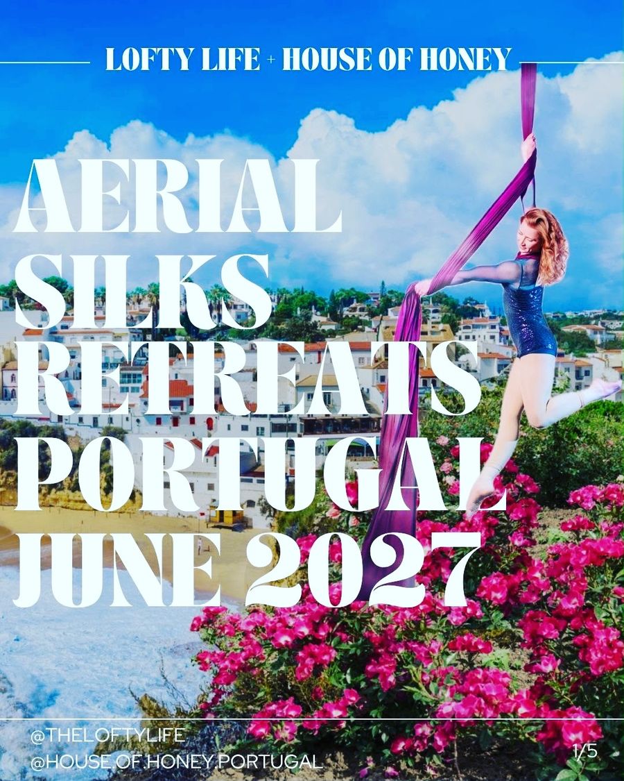Instagram post: Thighs in the Skies aerial hoop retreat
